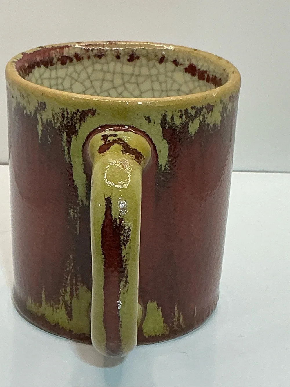 Pier 1 Crackle Collection Rustic Red Green Ceramic Coffee Mug Cup